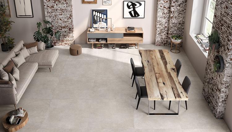 Be-Square | Emilceramica Gres Porcelánico Emil Be-square Cemento Sala De Estar Concrete Imagen Galería | Emilceramica