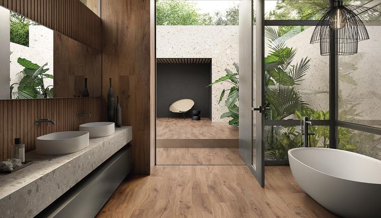 I-Wood | Emilceramica Gres Porcelánico Ergon I-wood Piedra,madera Baño Sabbia ,rovere Imbrunito Imagen Galería | Emilceramica